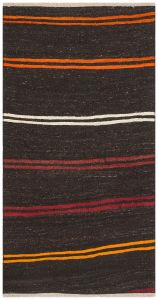 Damson Color Orange Striped Hand Woven Vintage Rugs - 200x100 - Orange Hand Woven Rugs, Wool Hand Woven Rugs