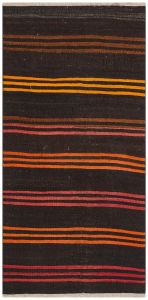 Hand Woven Vintage Rugs With Tile Orange Stripes - 200x100 - Red Hand Woven Rugs, Wool Hand Woven Rugs