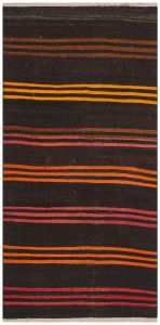 Hand Woven Vintage Rugs With Tile Orange Stripes - 200x100 - Red Hand Woven Rugs, Wool Hand Woven Rugs