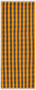 Yellow Navy Blue Checkered Pattern Hand Woven Vintage Rugs - 200x80 - Yellow Hand Woven Rugs, Wool Hand Woven Rugs
