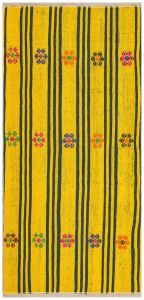 Yellow Navy Blue Striped Pattern Hand Woven Vintage Rugs - 200x80 - Blue Hand Woven Rugs, Wool Hand Woven Rugs