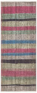 Pink Grey Color Anatolian Hand Knotted Vintage Kilim - 80x200 - Colorful Area Rugs