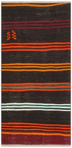 Yellow Orange Color Striped Hand Knotted Vintage Kilim - 100x200 - Colorful Area Rugs