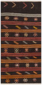 Orange Color Striped Vintage Kilim - 100x200 - Colorful Area Rugs