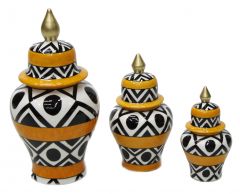 3 Pcs Combination Gold Gilded Shah Jar Set - 25x25 - Colorful Vases & Jars