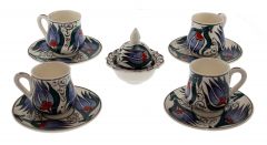 Blue Classic Ottoman Porcelain Turkish Delight Cup Set of 4 - 8x6 - Blue Coffee Cups