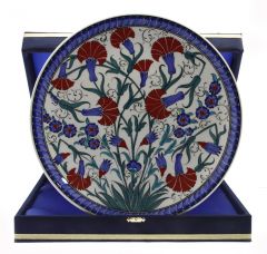 Special Design Carnation Decorated Corporate Velvet Gift Plate - 30x30 - Blue Plates