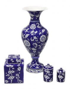 Decorative Blue Floor Lotus Flower Decor Mixed Set - 32x32 - Blue Vases & Jars