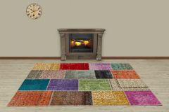 Hand Woven Tumbled Special Patchwork Carpet - 230x160 - Colorful Area Rugs, Wool Area Rugs