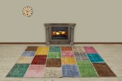 Hand Woven Tumbled Special Patchwork Carpet - 240x170 - Colorful Area Rugs, Wool Area Rugs