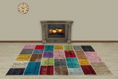 Hand Woven Tumbled Special Patchwork Carpet - 230x160 - Colorful Area Rugs, Wool Area Rugs