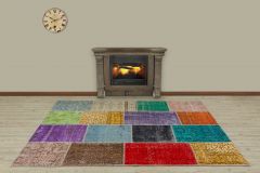 Hand Woven Tumbled Special Patchwork Carpet - 230x160 - Colorful Area Rugs, Wool Area Rugs