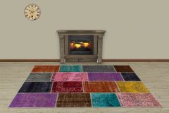 Hand Woven Tumbled Special Patchwork Carpet - 230x160 - Colorful Area Rugs, Wool Area Rugs