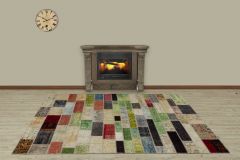 Hand Woven Tumbled Special Patchwork Carpet - 230x160 - Colorful Area Rugs, Wool Area Rugs