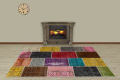 Hand Woven Tumbled Special Patchwork Carpet - 230x160 - Colorful Area Rugs, Wool Area Rugs