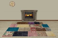 Hand Woven Tumbled Special Patchwork Carpet - 230x160 - Colorful Area Rugs, Wool Area Rugs