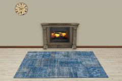 Custom Patchwork Carpet With Real Tumbled Unique Hand Woven - 180x120 - Blue Area Rugs, Wool Area Rugs
