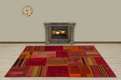 Hand Woven Antiqued Special Patchwork Carpet  - 230x160 - Red Hand Woven Rugs, Wool Hand Woven Rugs