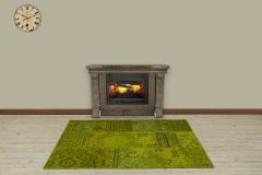 Hand Woven Antiqued Special Patchwork Carpet  - 180x120 - Green Hand Woven Rugs, Wool Hand Woven Rugs