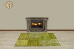 Hand Woven Antiqued Special Patchwork Carpet  - 180x120 - Green Hand Woven Rugs, Wool Hand Woven Rugs