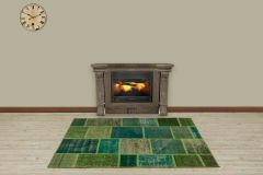 Hand Woven Antiqued Special Patchwork Carpet  - 180x120 - Green Hand Woven Rugs, Wool Hand Woven Rugs