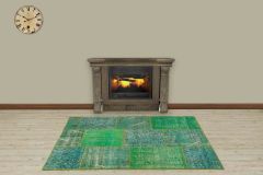 Hand Woven Antiqued Special Patchwork Carpet  - 180x120 - Green Hand Woven Rugs, Wool Hand Woven Rugs