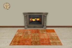 Hand Woven Antiqued Special Patchwork Carpet  - 180x120 - Orange Hand Woven Rugs