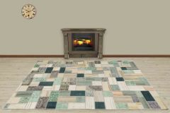 Antiqued Hand Woven Patchwork Carpet  - 230x160 - Colorful Hand Woven Rugs, Wool Hand Woven Rugs