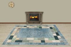 Antiqued Hand Woven Patchwork Carpet  - 230x160 - Blue Hand Woven Rugs, Wool Hand Woven Rugs