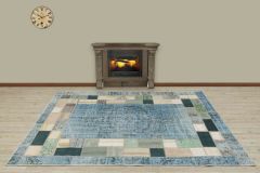 Antiqued Hand Woven Patchwork Carpet  - 230x160 - Blue Hand Woven Rugs, Wool Hand Woven Rugs