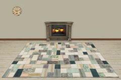 Antiqued Hand Woven Patchwork Carpet  - 230x160 - Red Hand Woven Rugs, Wool Hand Woven Rugs