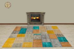 Antiqued Hand Woven Patchwork Carpet  - 230x160 - Colorful Hand Woven Rugs, Wool Hand Woven Rugs