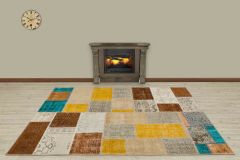 Antiqued Hand Woven Patchwork Carpet  - 230x160 - Colorful Hand Woven Rugs, Wool Hand Woven Rugs