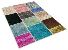 Tumbled Hand-Knotted Patchwork Rug - 120 x 180 cm - Colorful Rugs & Carpets, Wool Rectangular Rugs 