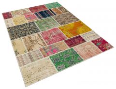 Unique Anatolian Hand-Knotted Tumbled Patchwork Rug - 160 x 230 cm - Colorful Rugs & Carpets, Wool Rectangular Rugs 