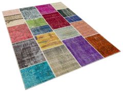 Special Tumbled Hand-Knotted Patchwork Rug - 160 x 230 cm - Colorful Rugs & Carpets, Wool Rectangular Rugs 