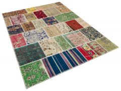 Tumbled Hand-Knotted Patchwork Rug - 160 x 230 cm - Colorful Rugs & Carpets, Wool Rectangular Rugs 