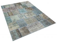 Real Hand-Knotted Tumbled Patchwork Rug - 160 x 230 cm - Colorful Rugs & Carpets, Wool Rectangular Rugs 