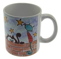 Blue Moon Mushroom Cats Porcelain Mug Cup - 13x13 - Colorful MUGS, Porcelain MUGS