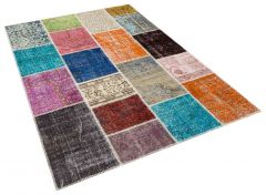 Tumbled Hand-Knotted Patchwork Rug - 160 x 230 cm - Colorful Rugs & Carpets, Wool Rectangular Rugs 