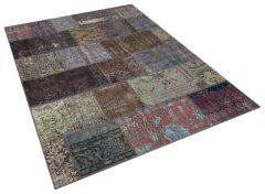 Real Hand-Knotted Tumbled Patchwork Rug - 160 x 230 cm - Colorful Rugs & Carpets, Wool Rectangular Rugs 