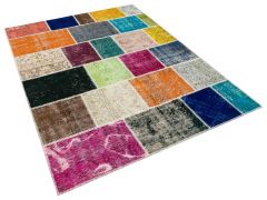 Real Hand-Knotted Tumbled Patchwork Rug - 160 x 230 cm - Colorful Rugs & Carpets, Wool Rectangular Rugs 