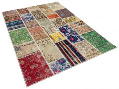 Unique Anatolian Hand-Knotted Tumbled Patchwork Rug - 160 x 230 cm - Colorful Rugs & Carpets, Wool Rectangular Rugs 