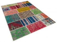 Patchwork Hand-Knotted Rug with Unique Beauty - 160 x 230 cm - Colorful Rugs & Carpets, Wool Rectangular Rugs 