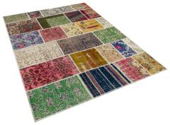 Patchwork Hand-Knotted Rug with Unique Beauty - 160 x 230 cm - Colorful Rugs & Carpets, Wool Rectangular Rugs 