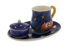 Moonlight Romantic Cat Decorated Coffee Cup  - 14x10 - Blue Coffee Cups