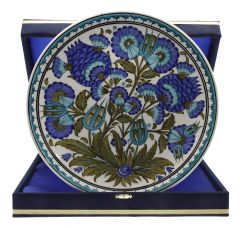 Special Design Lutus Decorated Corporate Velvet Boxed Gift Plate - 30x30 - Blue Plates
