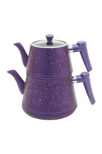 Purple Granite Pyramid Shaped Turkish Teapot Set with Tempered Glass Lid