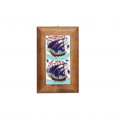 Wooden Galleon Pattern Tile Table 18x28 Cm - 10x10 - Blue DECORATIVE OBJECTS
