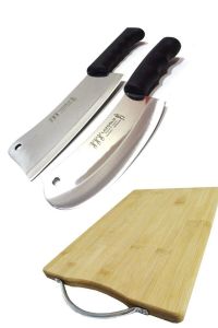 Set of 2 of Surmene Meat Cleaver and Curved Cleaver Knife + Cutting Board